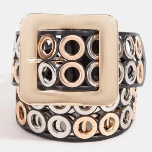 Intricate Grommet Mesh Faux Leather Belt
